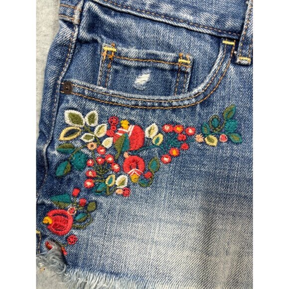 Abercrombie & Fitch Women's Embroidered Jean Shorts Sz 4 Floral‎ Boho Fray - Picture 3 of 6